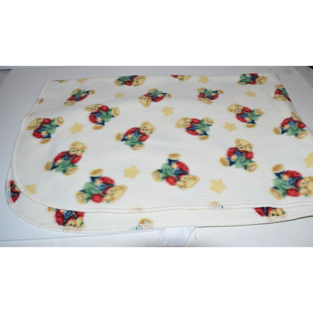 Vtg‎  Blue Jean Teddy Bear Stars Fleece Baby Blanket 29X38